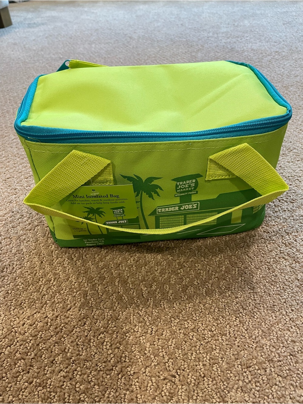 Trader Joe’s Lime Green Insulated Lunch Tote with Teal Trim